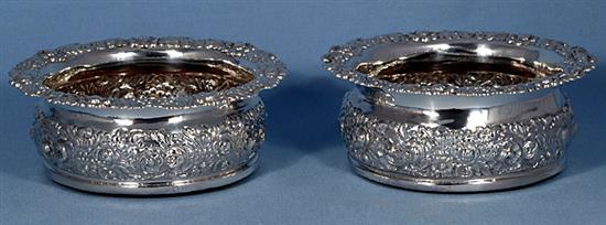 A large pair of George IV silver wine coasters, by John & Thomas Settle, diameter 174mm. Gross weight 23.5oz/736 grams